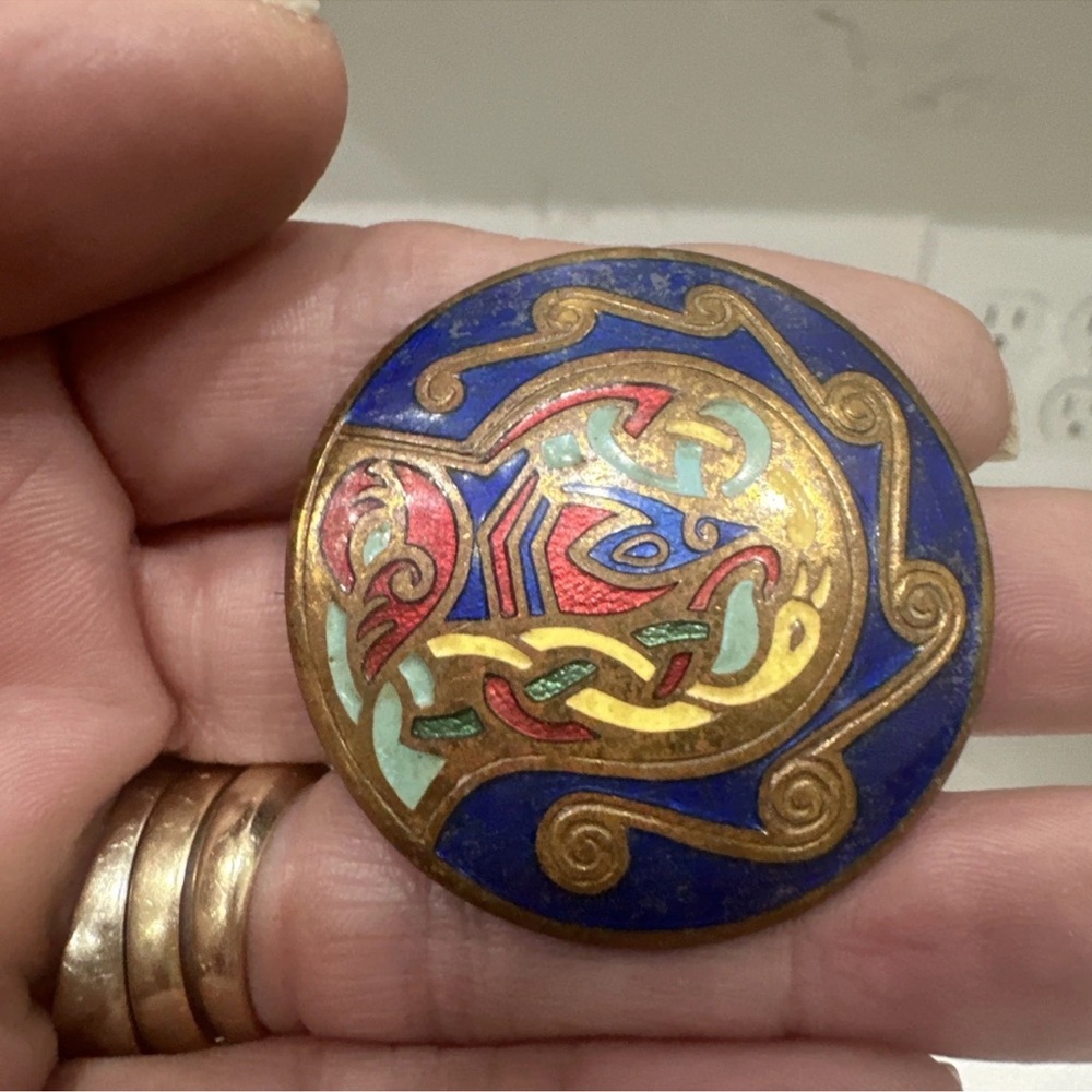 VINTAGE Tara Ware Book of Kells Multicolor enamel brass Pendant and Pin / Brooch